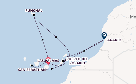 Canarische Eilanden vanaf Las Palmas, Gran Canaria, Spanje met AIDAsol