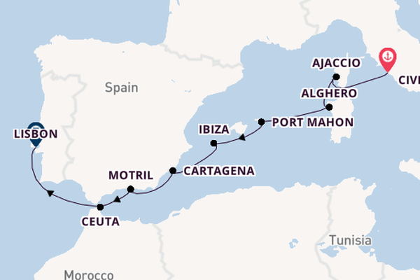 Western Mediterranean from Rome (Civitavecchia), Italy with the Seabourn Encore