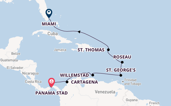Caribbean vanaf Panama Stad, Panama met de Seven Seas Prestige