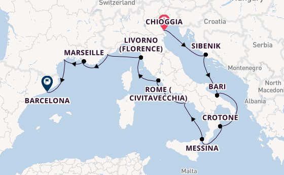 Western Mediterranean from Chioggia, Italy with the Viking Neptune