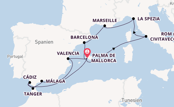 Westliches Mittelmeer ab Palma de Mallorca, Spanien auf der Mein Schiff 4