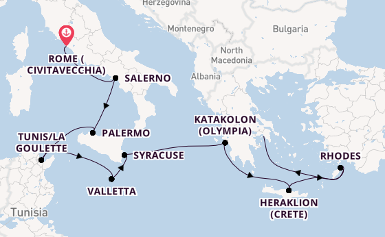 Mediterranean Sea from Rome (Civitavecchia), Italy with the Allura