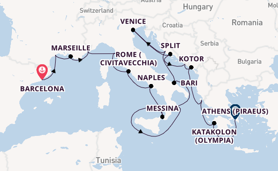 Mediterranean Sea from Barcelona, Spain with the Viking Neptune