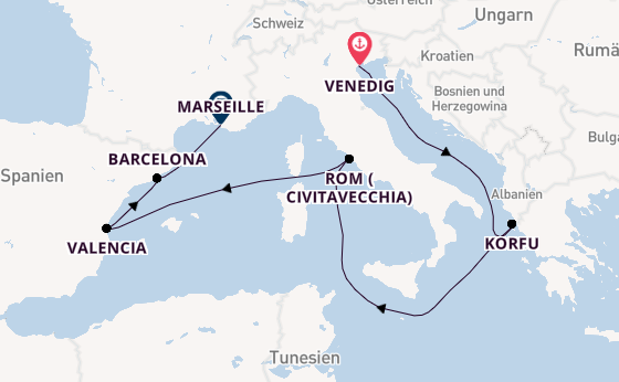 Westliches Mittelmeer ab Venedig, Italien auf der MSC Lirica