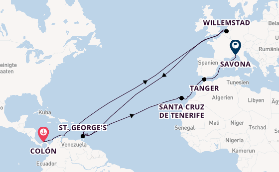 Transatlantik ab Colón, Panama auf der Artania
