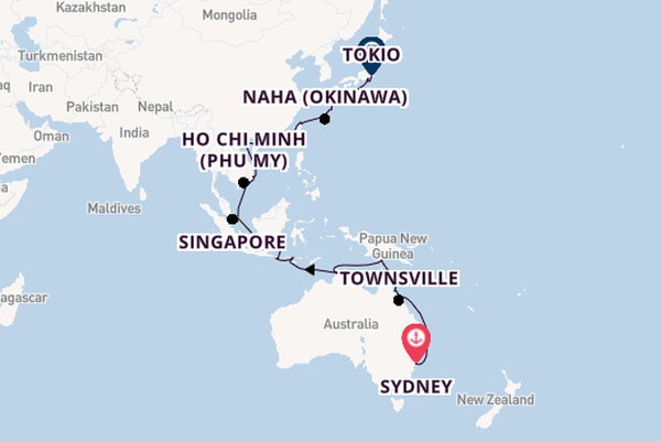 Oost-Azië vanaf Sydney, Australië met de Volendam