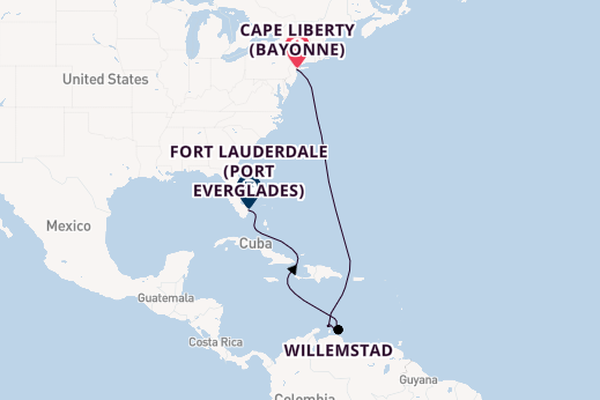 Southern Caribbean from Cape Liberty (Bayonne), New Jersey with the Oasis of the Seas