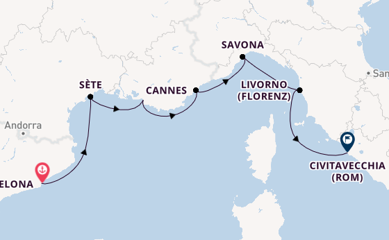Westliches Mittelmeer ab Barcelona, Spanien auf der Seven Seas Voyager