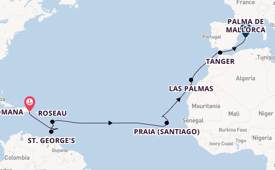 Caribbean vanaf La Romana, Dominicaanse Republiek met de Mein Schiff 3