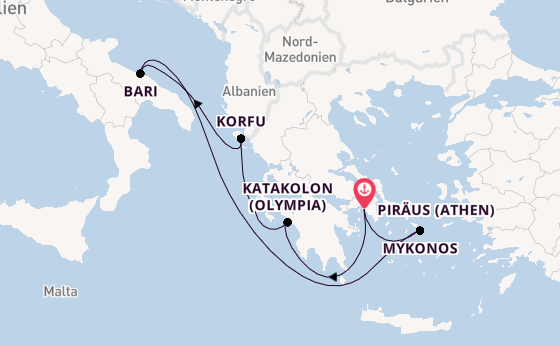 Östliches Mittelmeer ab Piräus (Athen), Griechenland auf der MSC Orchestra 