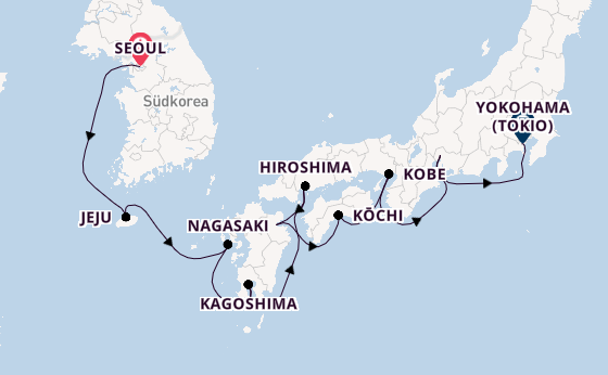 Japan ab Seoul, Südkorea auf der Norwegian Jade