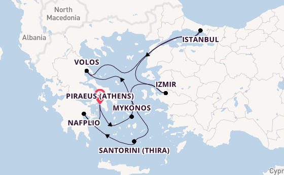 Eastern Mediterranean from Piraeus (Athens), Greece with the Costa Pacifica