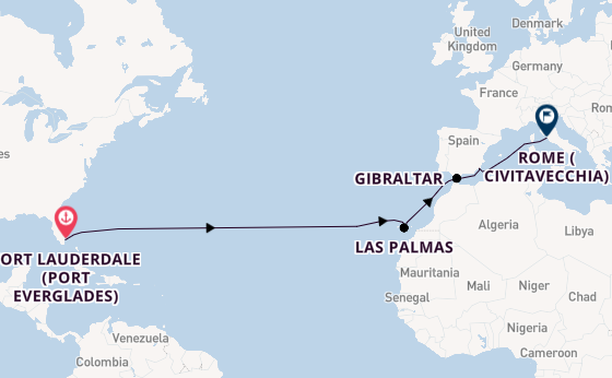 Transatlantic from Fort Lauderdale (Port Everglades), Florida, USA with the Caribbean Princess
