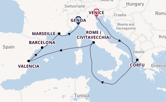 Western Mediterranean from Venice, Italy with the MSC Lirica