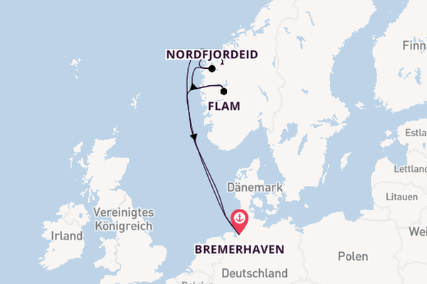 Norwegen ab Bremerhaven, Deutschland auf der Mein Schiff 2