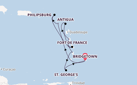 Southern Caribbean from Bridgetown, Barbados with the Iona