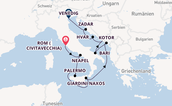 Mittelmeer ab Civitavecchia (Rom), Italien auf der Silver Muse