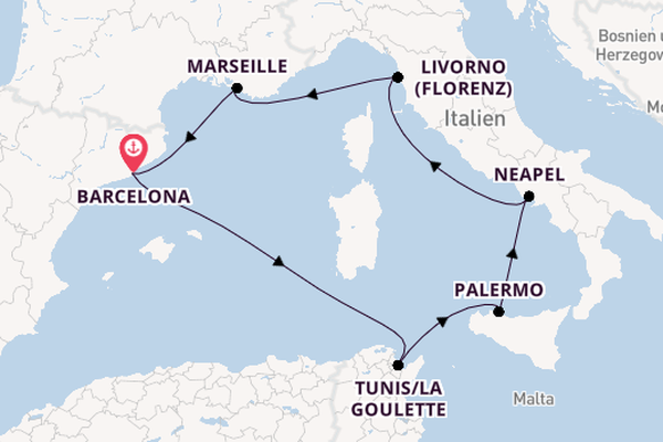 Westliches Mittelmeer ab Barcelona, Spanien auf der MSC Virtuosa