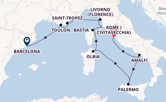 Western Mediterranean from Rome (Civitavecchia), Italy with the Nautica