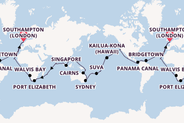 Round-the-World Trip from Southampton (London), England, United Kingdom with the Arcadia