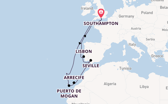 Canary Islands from Southampton, England with the Ventura