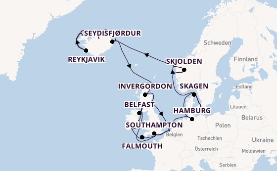 Britische Inseln ab Kopenhagen, Dänemark auf der Regal Princess