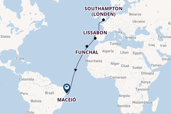 trans-Atlantisch vanaf Southampton (Londen), Engeland met de MSC Meraviglia