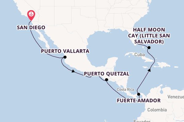 Central America from San Diego, California, USA with the Zuiderdam