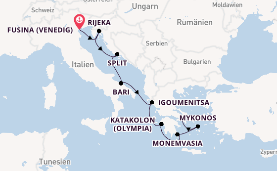 Östliches Mittelmeer ab Fusina (Venedig) auf der Seven Seas Mariner