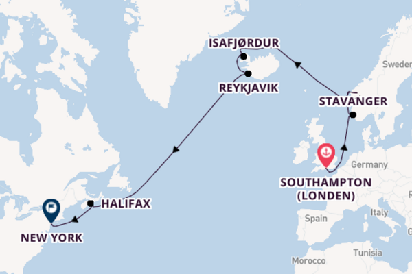 trans-Atlantisch vanaf Southampton (Londen), Engeland met de Queen Mary 2