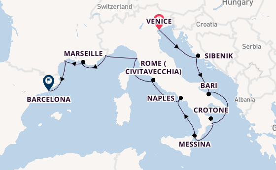 Western Mediterranean from Venice, Italy with the Viking Sea