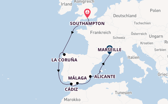 Westliches Mittelmeer ab Southampton, Großbritannien auf der MSC Virtuosa