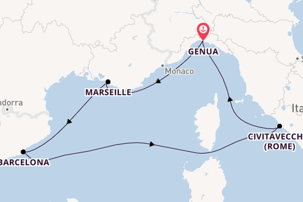 Westelijke Middellandse Zee vanaf Genua, Italië met de MSC Magnifica