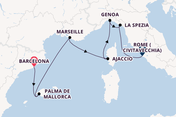 Western Mediterranean from Barcelona, Spain with the Sun Princess