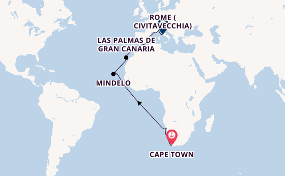 Western Mediterranean from Cape Town, South Africa with the Costa Deliziosa