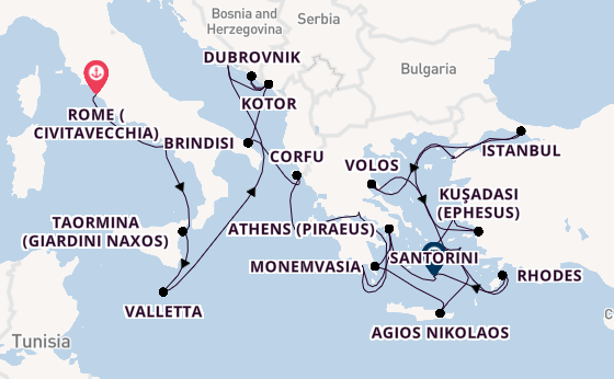 Eastern Mediterranean from Rome (Civitavecchia), Italy with the Seabourn Ovation 