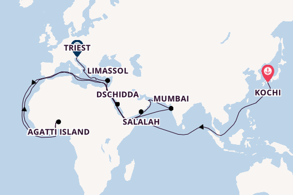 Mittelmeer ab Kochi, Japan auf der Amadea