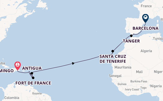 Caribbean vanaf Santo Domingo, Dominicaanse Republiek met de Costa Favolosa