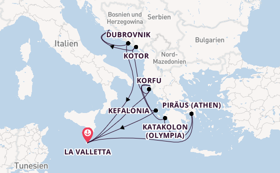 Mittelmeer ab La Valletta, Malta auf der Azura