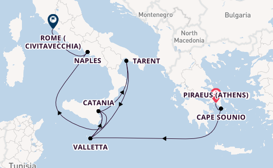 Western Mediterranean from Piraeus (Athens), Greece with the Costa Serena