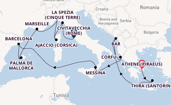 Middellandse Zee vanaf Athene (Piraeus), Griekenland met de Sun Princess
