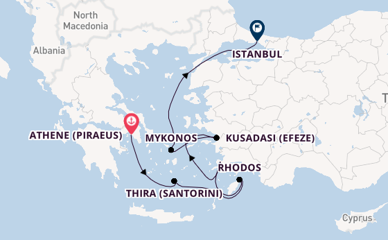 Oostelijke Middellandse Zee vanaf Athene (Piraeus), Griekenland met de Rhapsody of the Seas