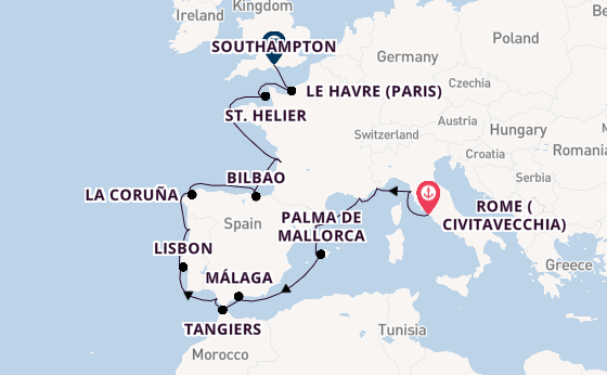 Western Mediterranean from Rome (Civitavecchia), Italy with the Seven Seas Grandeur