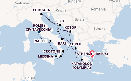 Mediterranean Sea from Athens (Piraeus), Greece with the Viking Mars