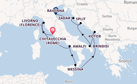 Middellandse Zee vanaf Civitavecchia (Rome), Italië met de Celebrity Constellation