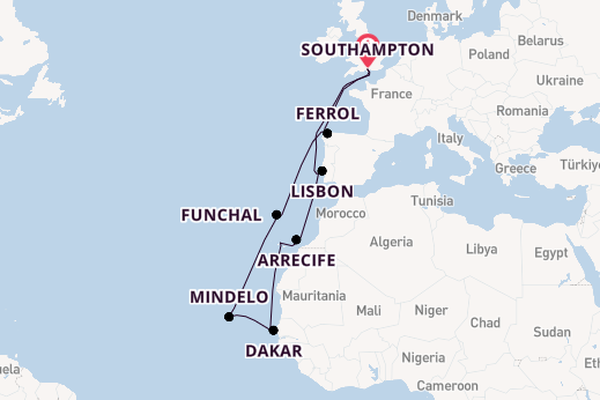 Portugal from Southampton, England with the Queen Mary 2