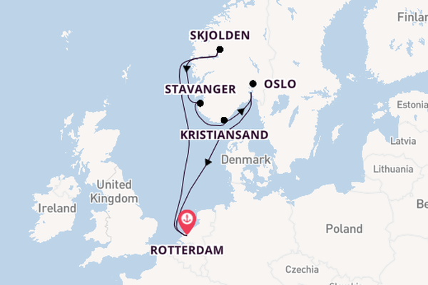 Noorwegen vanaf Rotterdam, Nederland met de Rotterdam