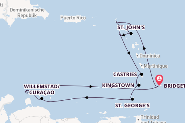 Südliche Karibik ab Bridgetown, Barbados auf der Britannia