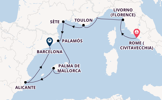 Western Mediterranean from Rome (Civitavecchia), Italy with the Seven Seas Voyager