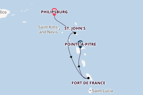 Southern Caribbean from Philipsburg, Saint Martin, Netherlands Antilles with the MSC Virtuosa